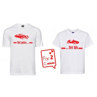 1 T-Shirt Papa & 1 T-Shirt Enfant Tel Père ... Voiture (Garçon / Fille)
