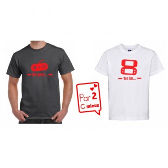 1 T-Shirt Papa & 1 T-Shirt Enfant Tel Père ...Manettes (Garçon / Fille)