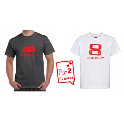 1 T-Shirt Papa & 1 T-Shirt Enfant Tel Père ...Manettes (Garçon / Fille)