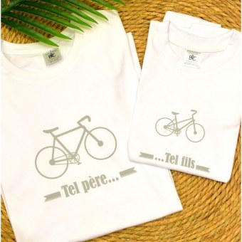 1 T-Shirt Papa & 1 T-Shirt Enfant Tel Père ... Vélo (Garçon / Fille)