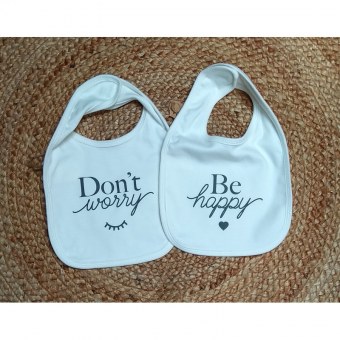 LOT DE 2 BAVOIRS "Don't worry, be happy " Par2cmieux