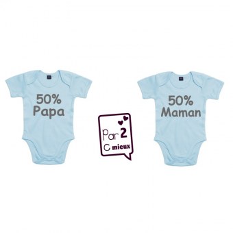 LOT DE 2 BODIES " 50% papa, 50% maman " manches courtes Par2cmieux