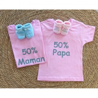 LOT DE 2 T-SHIRTS " 50% PAPA / 50 % MAMAN " Par2cmieux