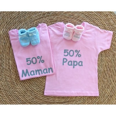 LOT DE 2 T-SHIRTS " 50% PAPA / 50 % MAMAN " Par2cmieux