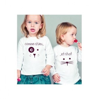 LOT DE 2 T-SHIRTS "Comme chien et Chat" 