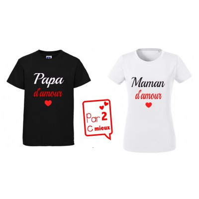 DUO T-SHIRT Papa d'amour + Maman d'amour Par2cmieux