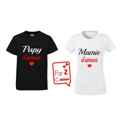 DUO T-SHIRT Papy d'amour + Mamie d'amour Par2cmieux