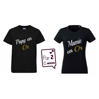 DUO T-SHIRT Papy en Or + Mamie en Or (NOIR) Par2cmieux