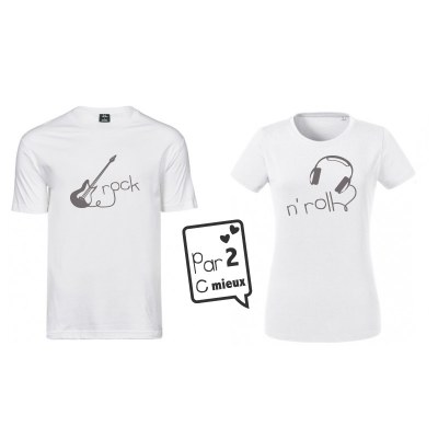 DUO T-SHIRT ROCK'N ROLL BLANC Par2cmieux