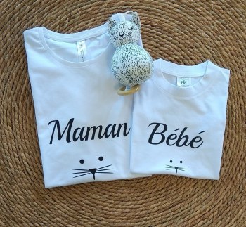 DUO MAMAN + ENFANT t-shirt "Maman chat / Bébé chat " Par2cmieux