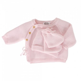 LOT NAISSANCE BRASSIÈRE BONNET CHAUSSONS POINT MOUSSE 0/1 mois ROSE Trois Kilos Sept