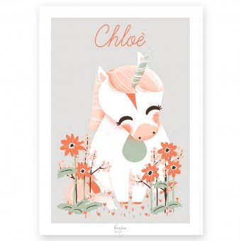 AFFICHE PRENOM "LOUISE" LA PETITE LICORNE KANZILUE