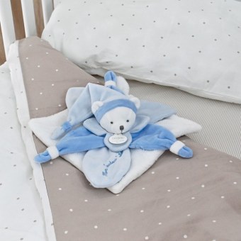 Doudou plat Ours Collector bleu - 24 cm