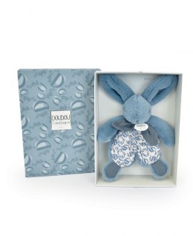 DOUDOU® lapin bleu- Doudou plat - 18 cm