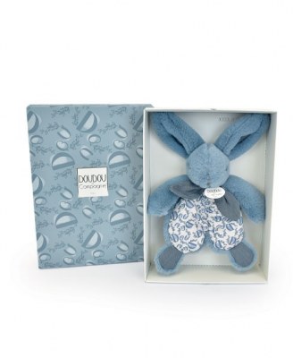 DOUDOU® lapin bleu- Doudou plat - 18 cm