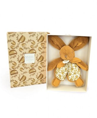 DOUDOU® lapin jaune moutarde - Doudou plat -18 cm