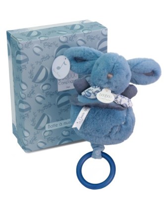 Lapin DOUDOU® - boite à musique lapin - 20 cm - Bleu