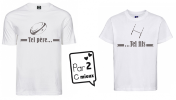 1 T-Shirt Papa & 1 T-Shirt Enfant Tel Père ... Rugby (Garçon / Fille)