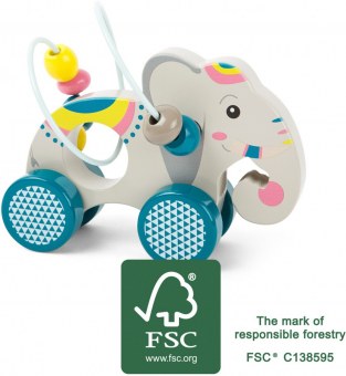 ELEPHANT A TIRER AVEC CIRCUIT DE MOTRICITÉ EN BOIS SMALL FOOT LEGLER