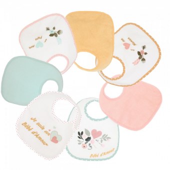 LOT DE 7 BAVOIRS BÉBÉ D'AMOUR (naissance) TROIS KILOS SEPT