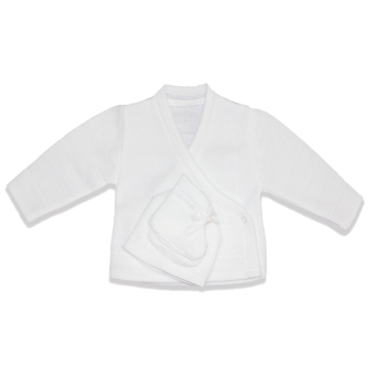 TROUSSEAU NAISSANCE BRASSIERE + CHAUSSONS + BONNET LES CHATOUNETS 0/1 mois BLANC