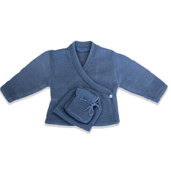 TROUSSEAU NAISSANCE BRASSIERE + CHAUSSONS + BONNET LES CHATOUNETS 0/1 mois INDIGO