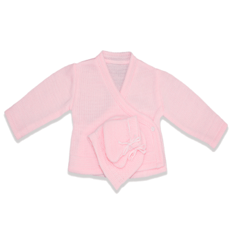 TROUSSEAU NAISSANCE BRASSIERE + CHAUSSONS + BONNET LES CHATOUNETS 0/1 mois ROSE