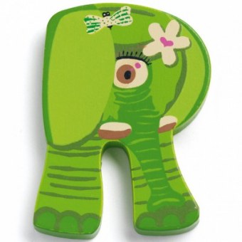 LETTRE R EN BOIS ÉLÉPHANT ACHILLE DJECO