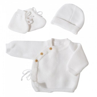 LOT NAISSANCE BRASSIERE BONNET CHAUSSONS TRICOT TROIS KILOS SEPT